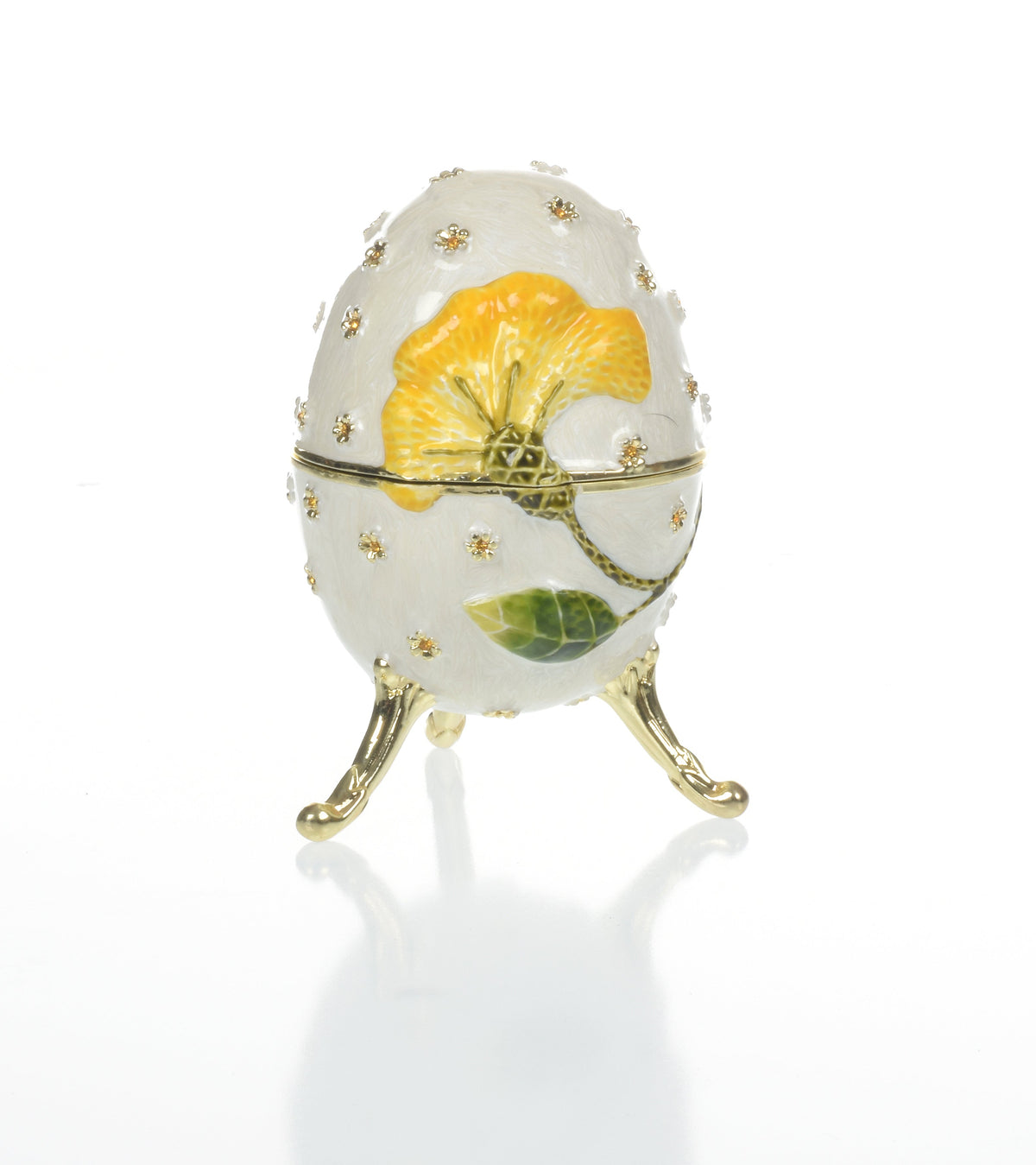 Keren Kopal White with Yellow flower Music box Fur Elise by Beethoven Faberge Egg