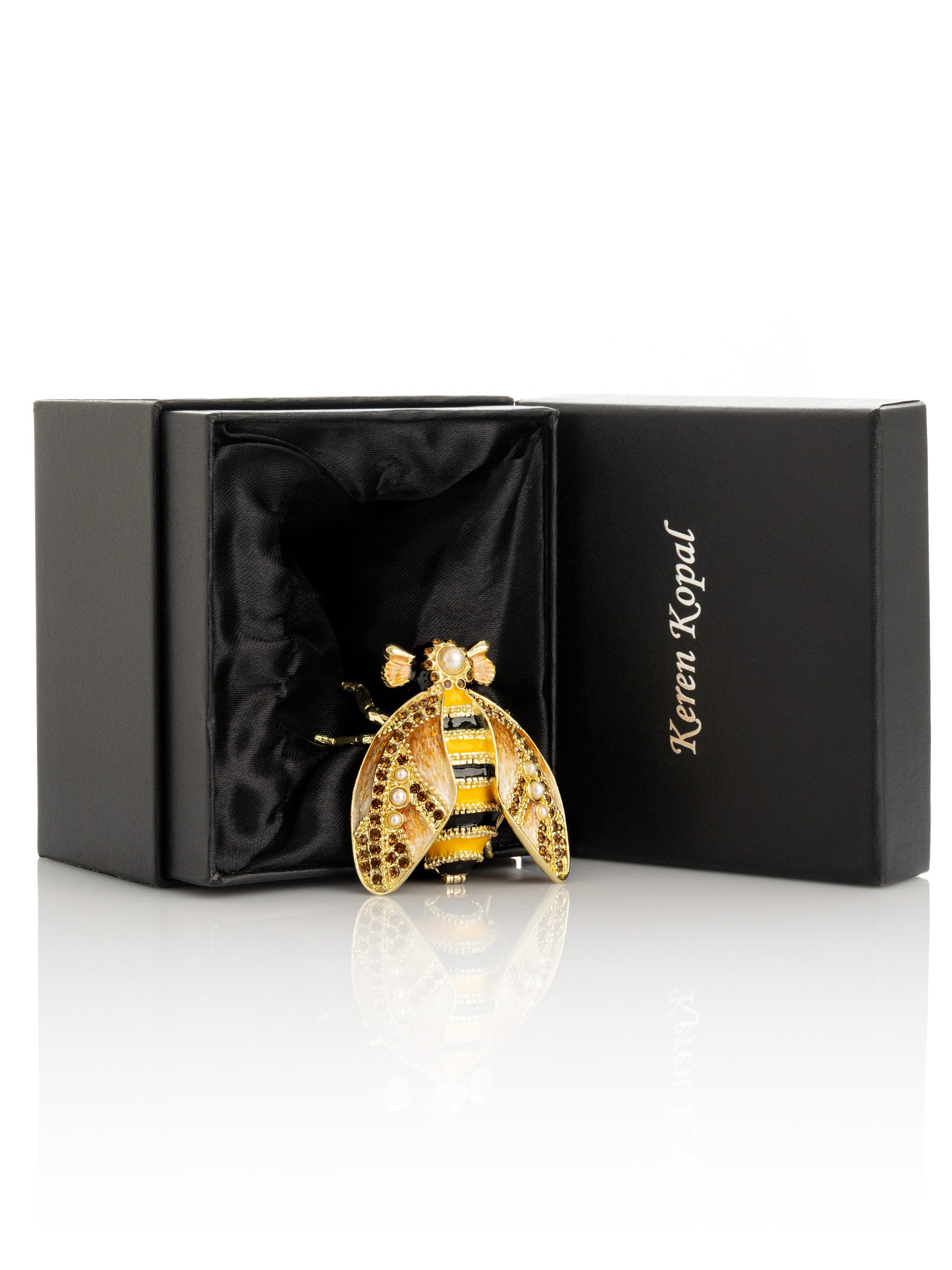 Gold & Black Enamel Honey Bee Queen Trinket Box
