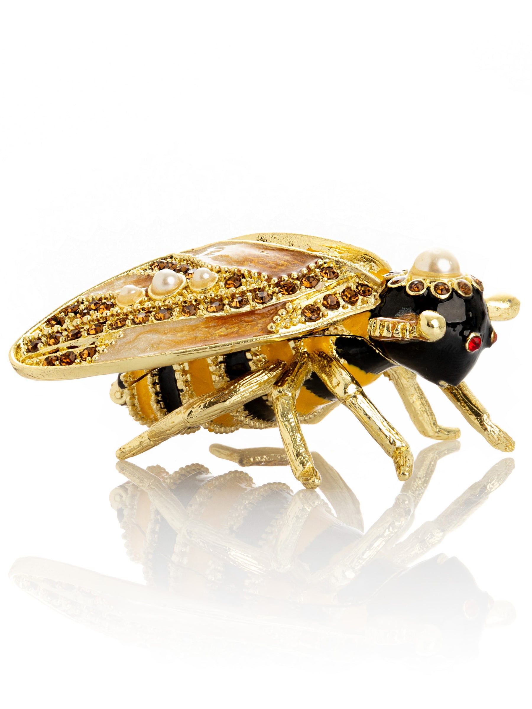 Gold & Black Enamel Honey Bee Queen Trinket Box
