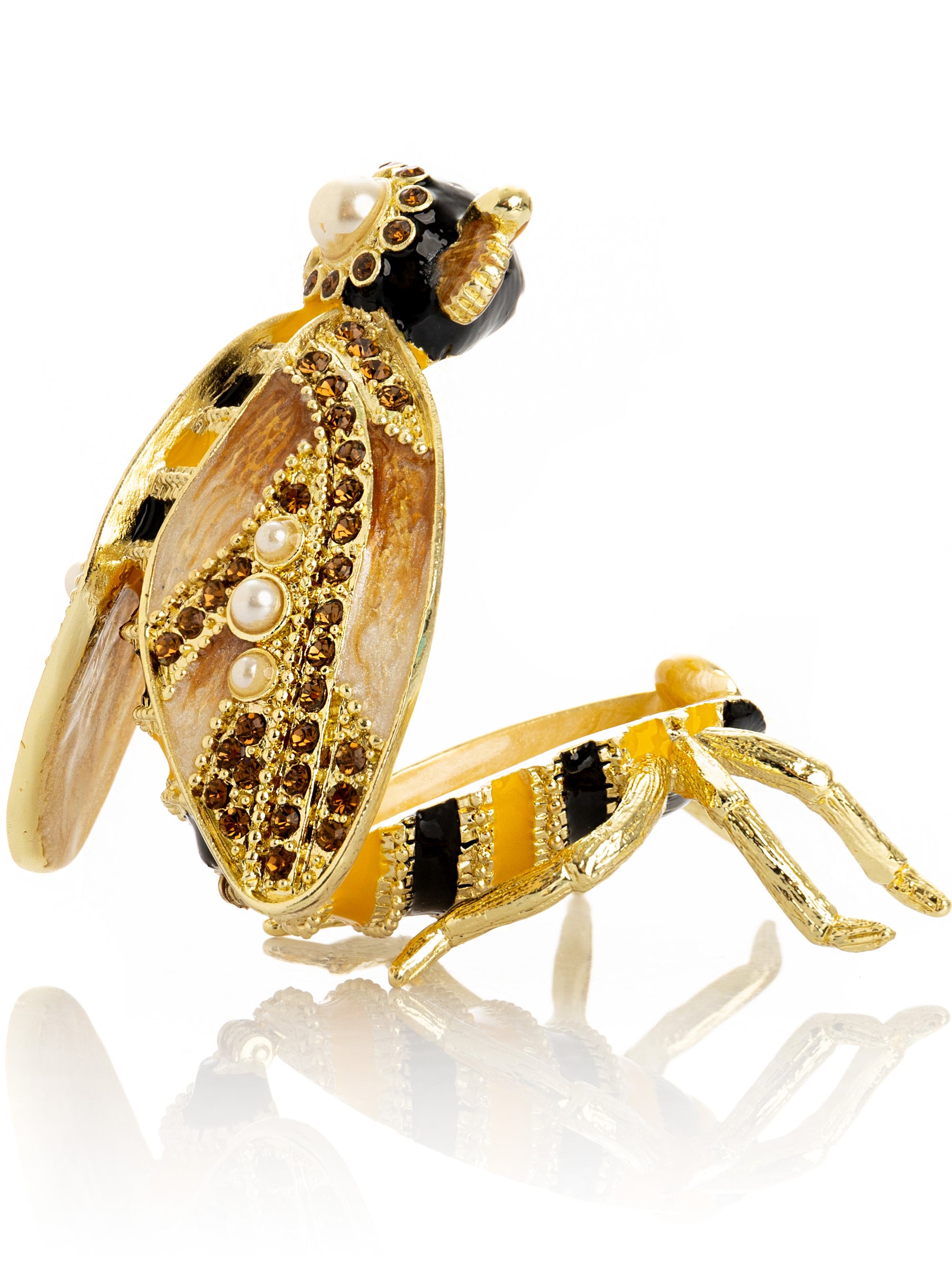 Gold & Black Enamel Honey Bee Queen Trinket Box