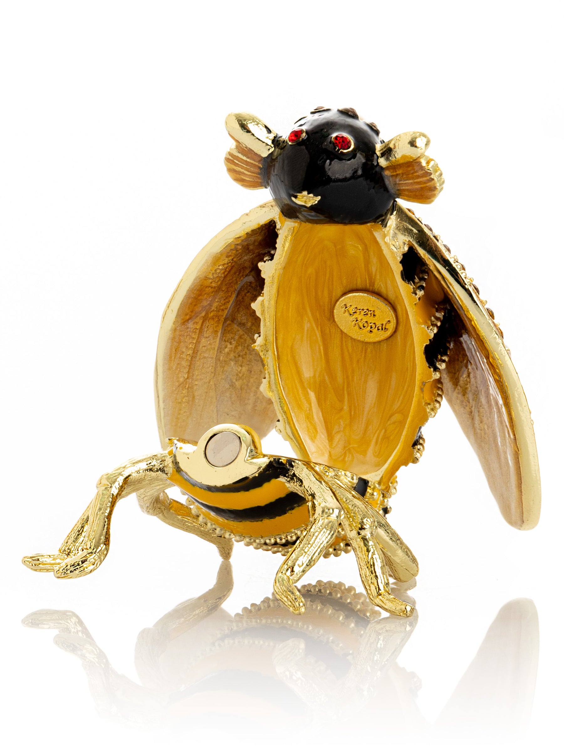 Gold & Black Enamel Honey Bee Queen Trinket Box