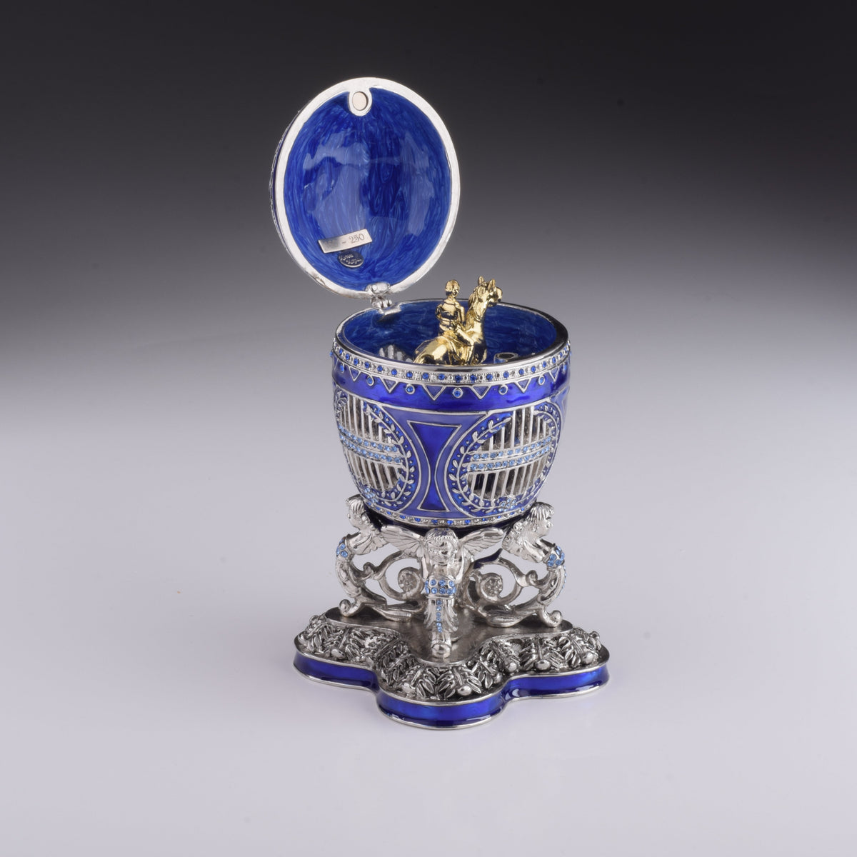 Keren Kopal Blue Russian Egg with Man Riding Horse Surprise Inside