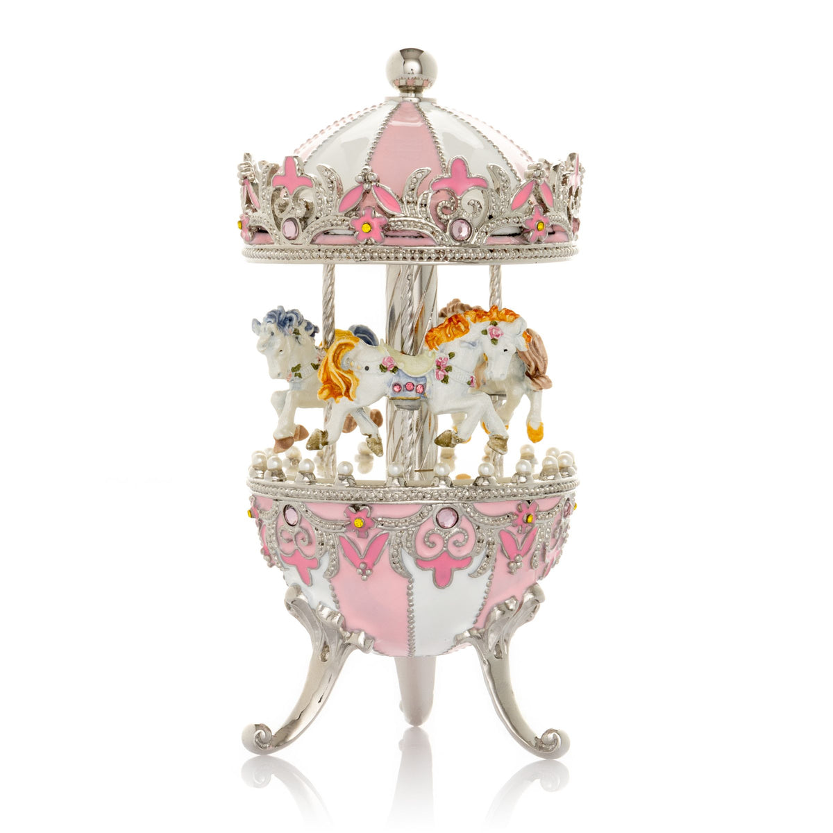 Keren Kopal Pink Faberge Egg with Wind up Horse Carousel