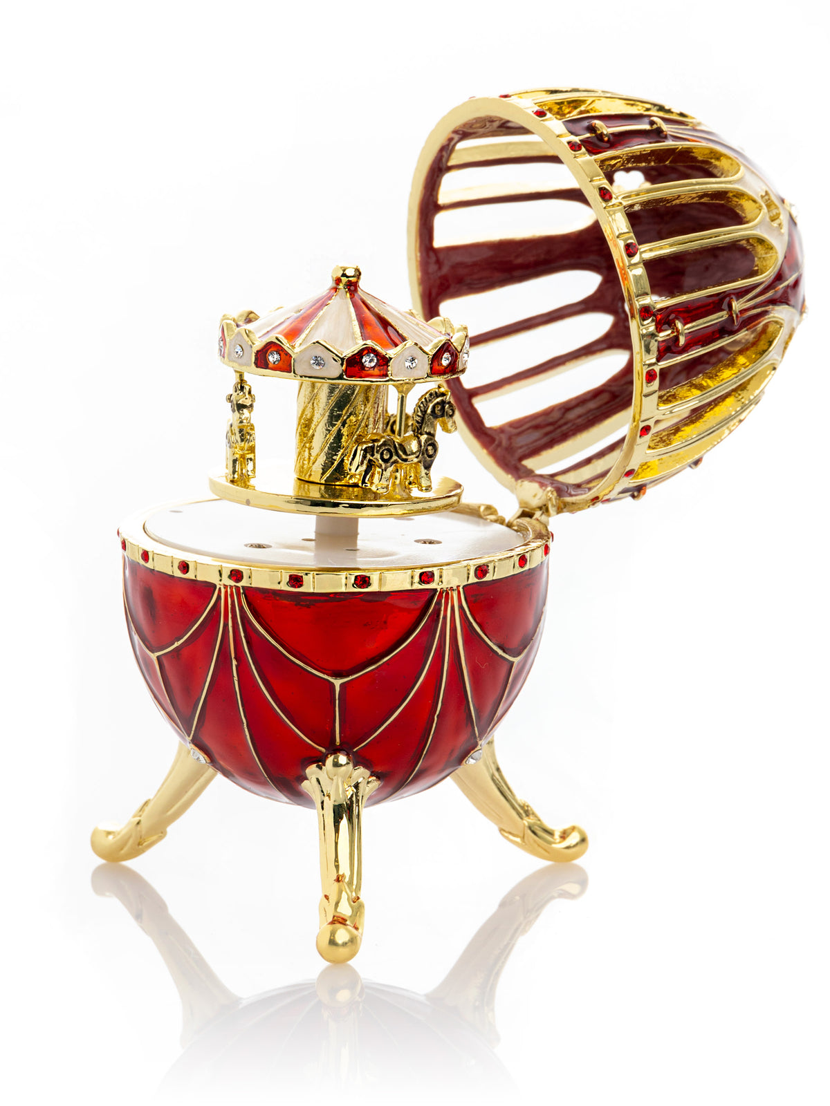 Red Faberge Egg with Horse Carousel Surprise Inside