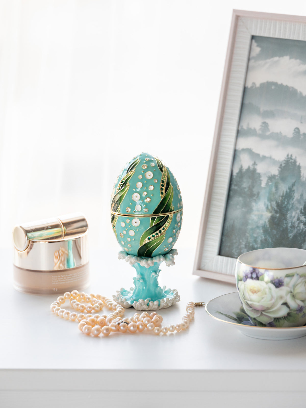 Keren Kopal Turquoise Faberge Egg with 2 Frogs Surprise Inside