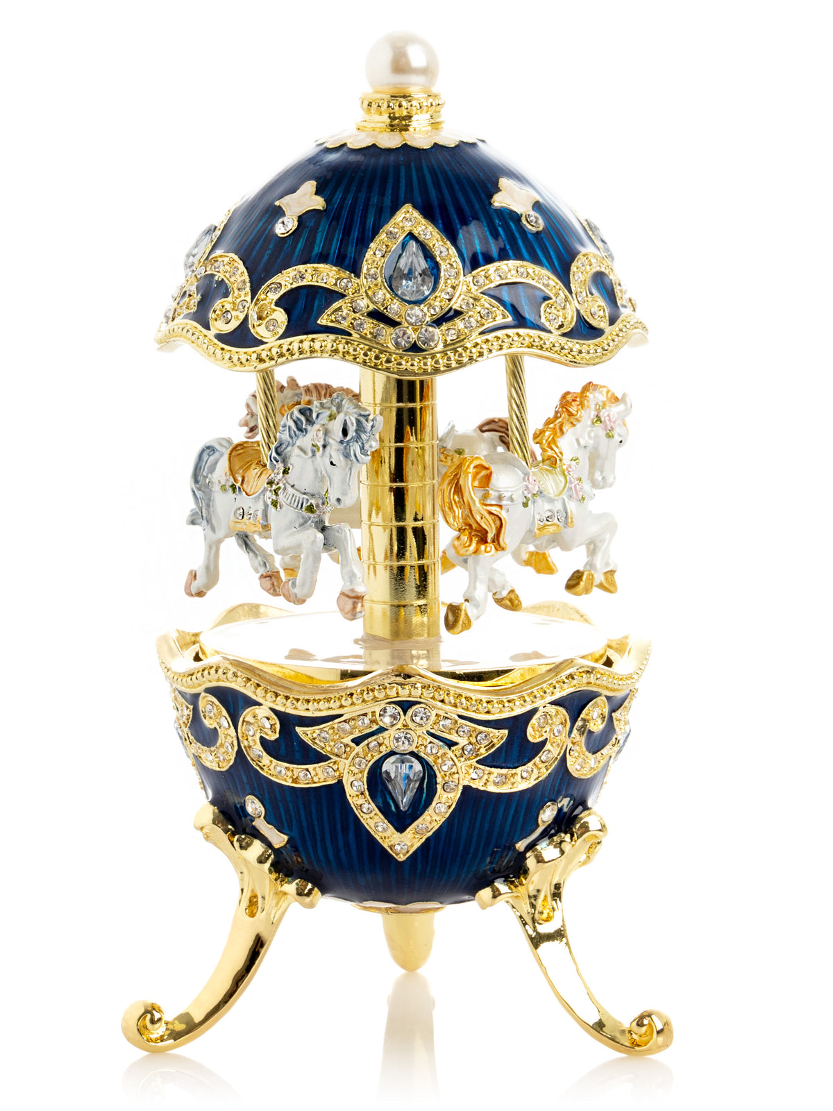 Blue Wind up Horse Carousel Faberge Egg