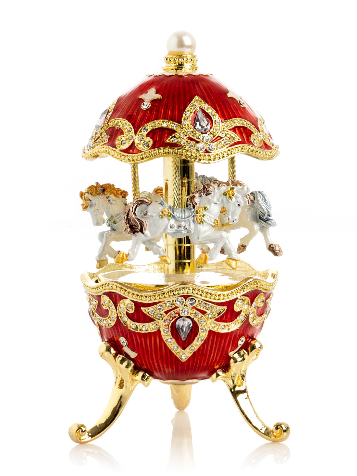Keren Kopal Red Wind up Horse Carousel Faberge Style Egg