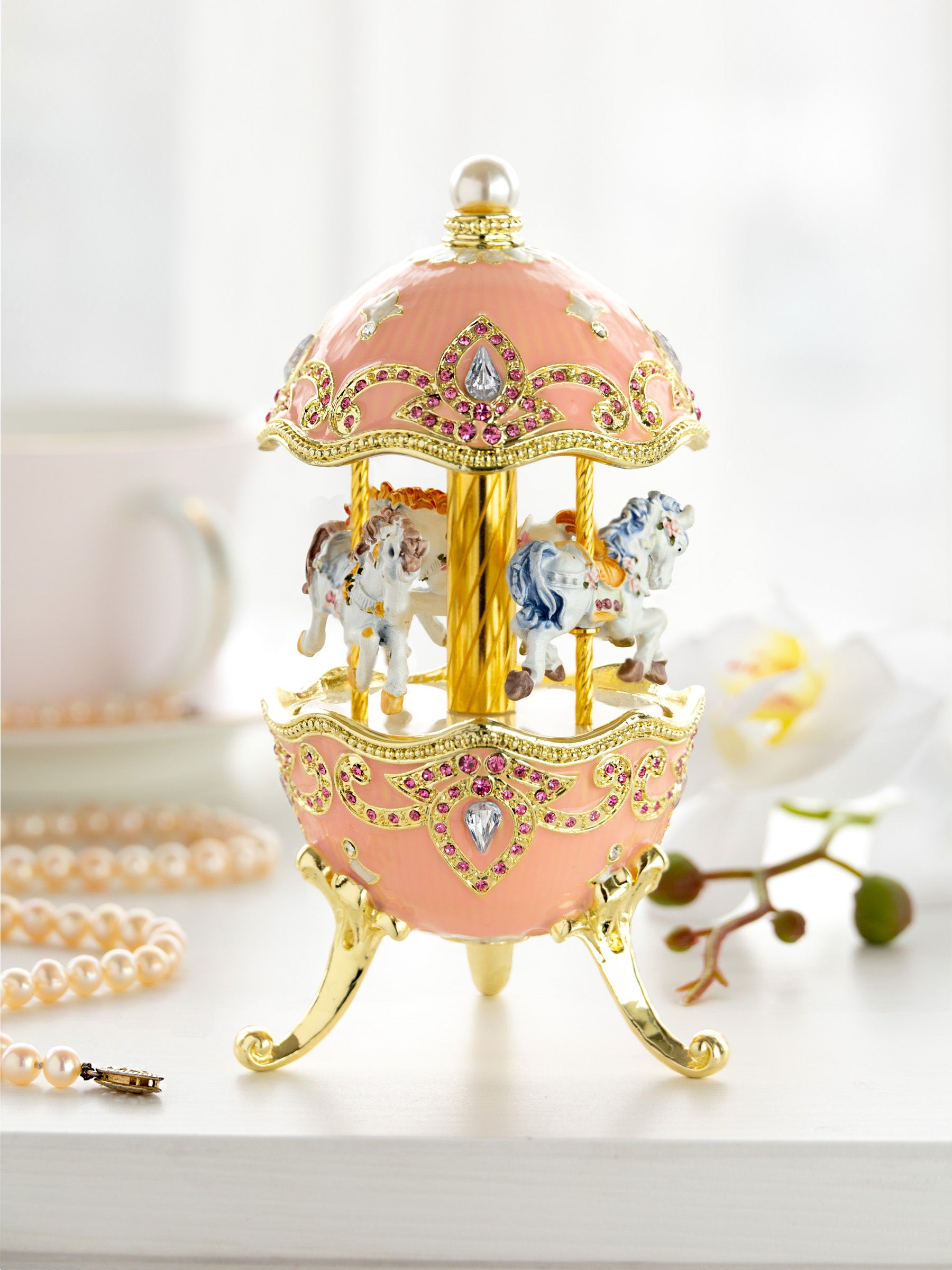 Keren Kopal Pink Faberge Egg with Horse Carousel