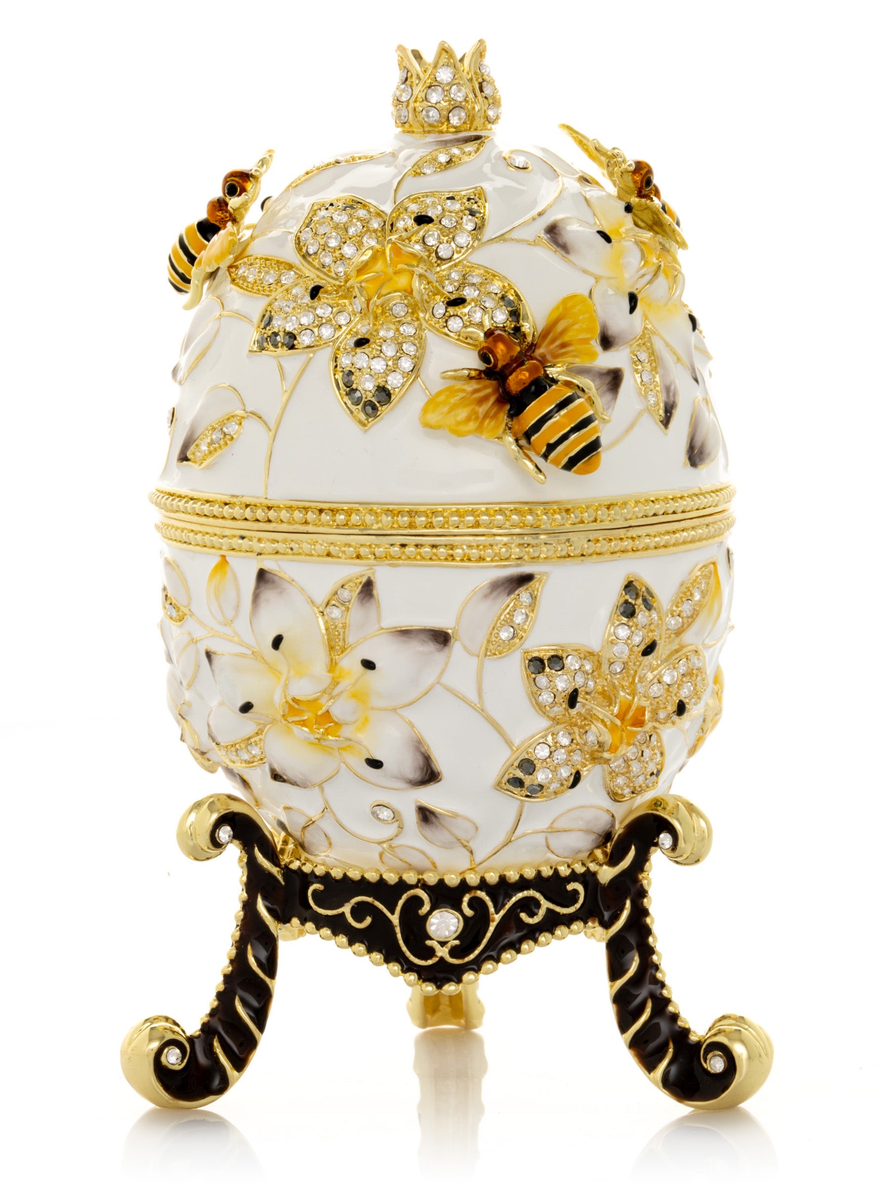 Keren Kopal White Faberge Egg with Bees and Flowers