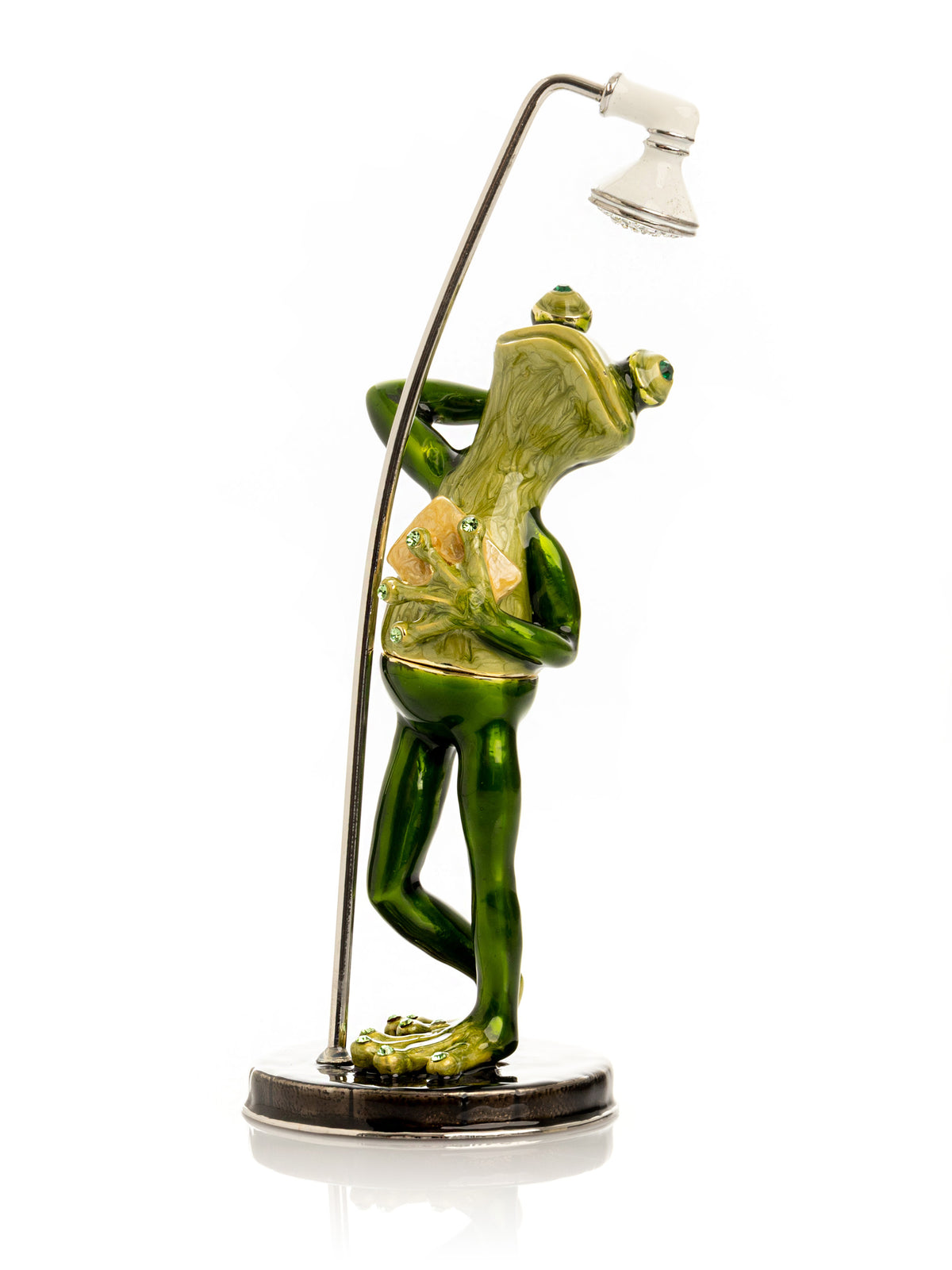 Keren Kopal Green Frog in Shower Faberge Style Trinket Box