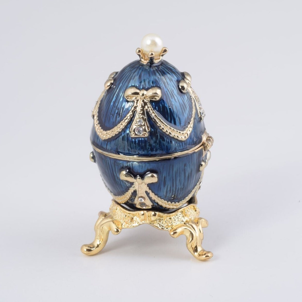 Keren Kopal Blue & Gold Faberge Egg with a Perl on Top
