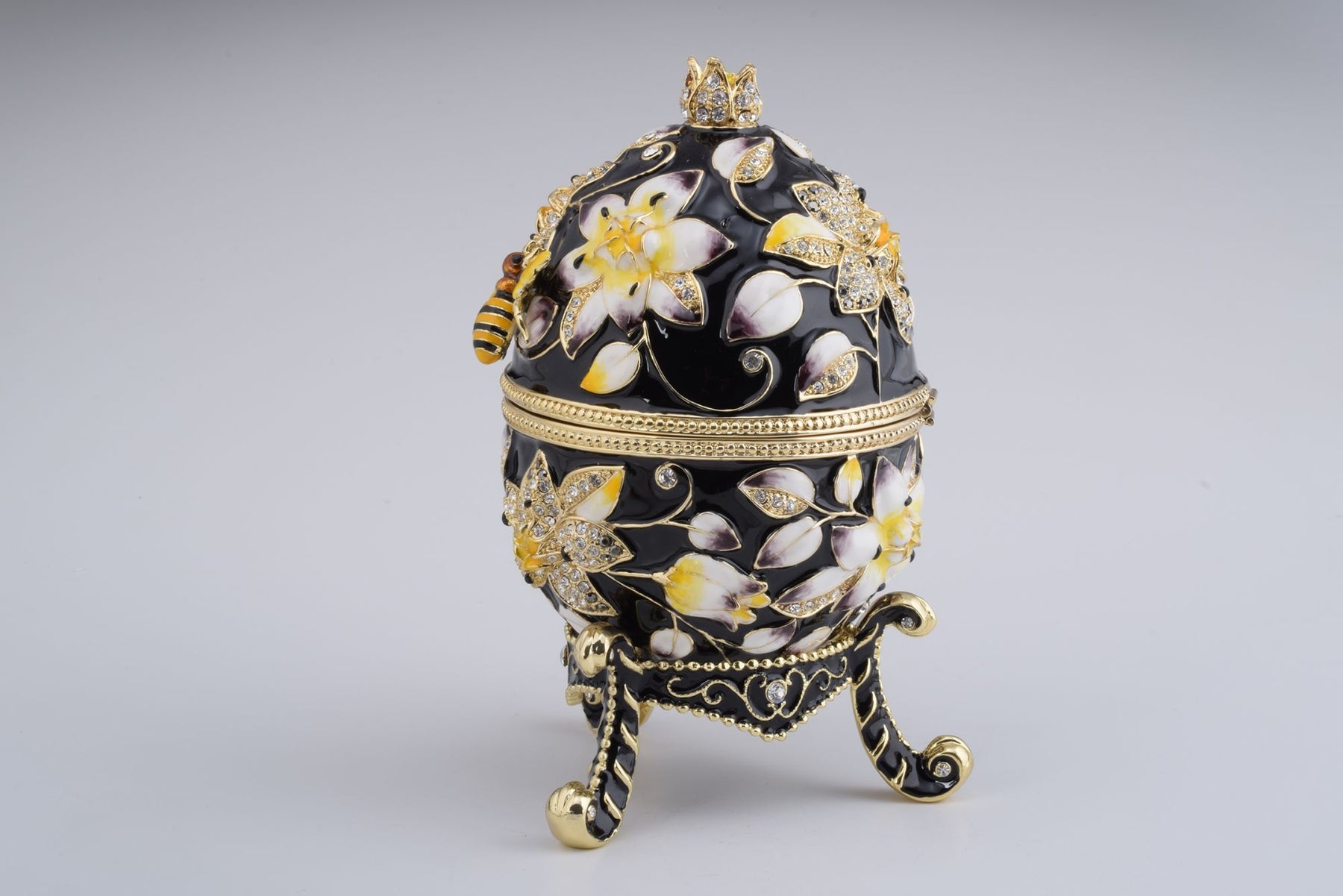 Keren Kopal Black Faberge Egg Decorated with Bees and Flowers