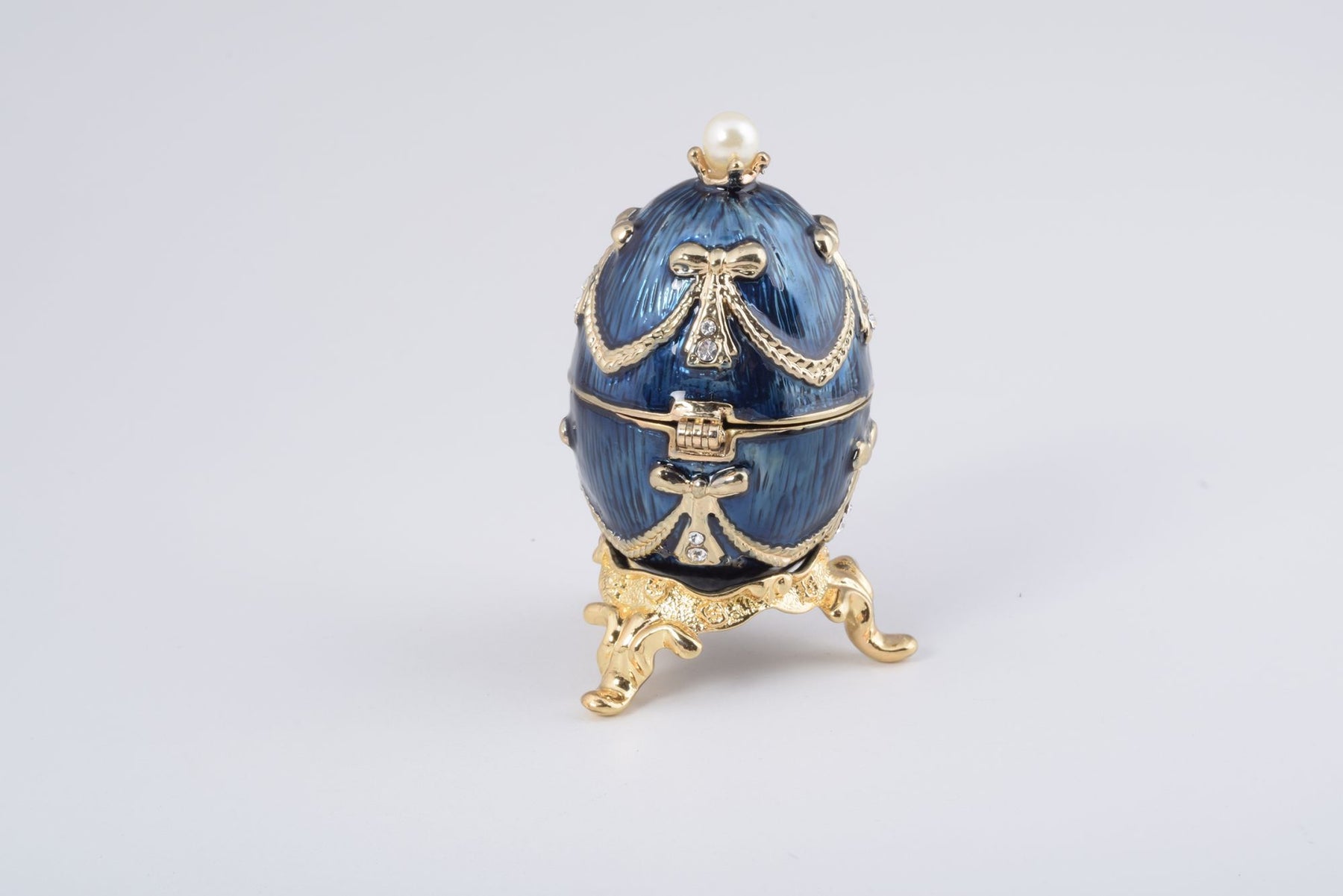 Keren Kopal Blue & Gold Faberge Egg with a Perl on Top