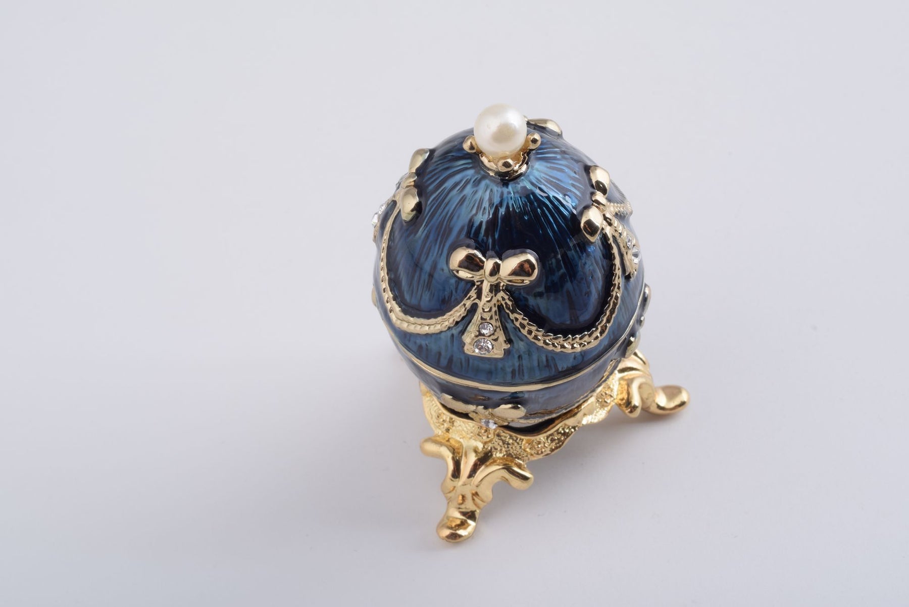 Keren Kopal Blue & Gold Faberge Egg with a Perl on Top
