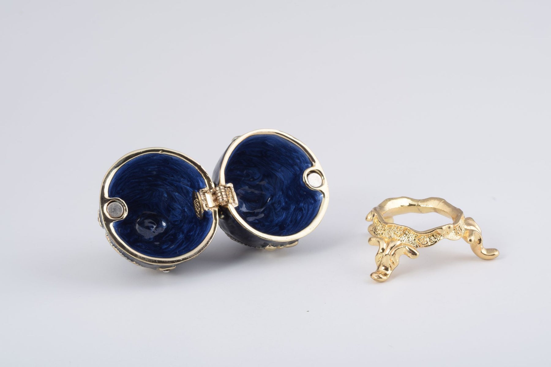 Keren Kopal Blue & Gold Faberge Egg with a Perl on Top