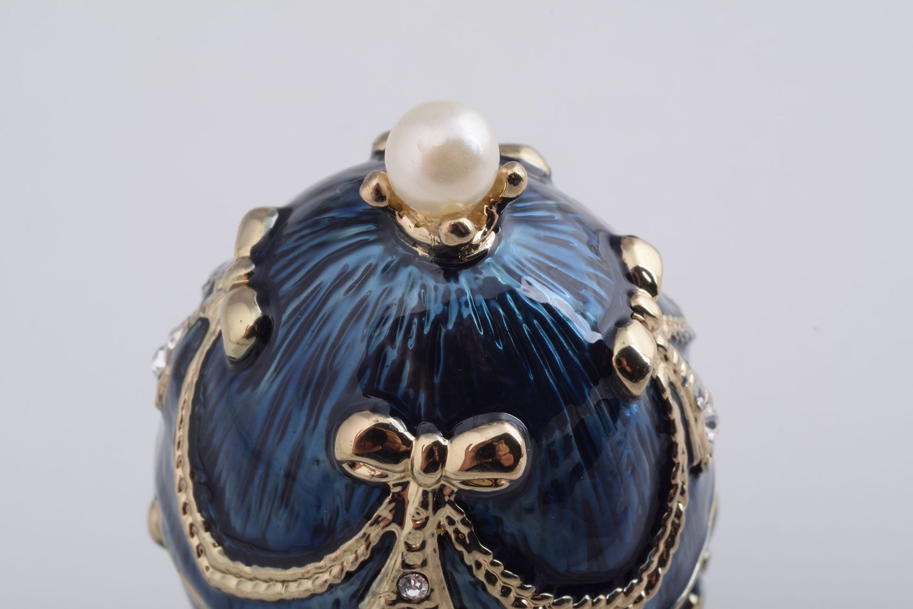 Keren Kopal Blue & Gold Faberge Egg with a Perl on Top