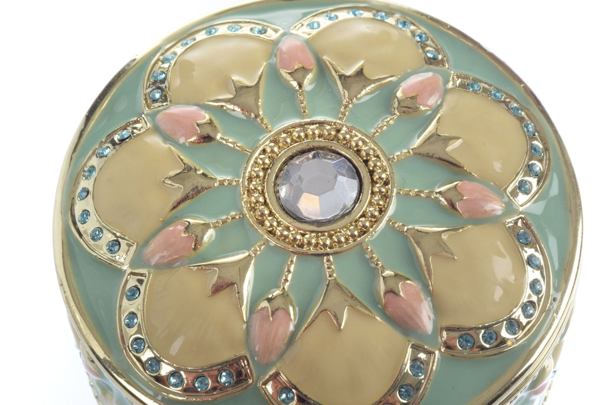 Keren Kopal Round Green turquoise Beautiful Decorated Trinket Box