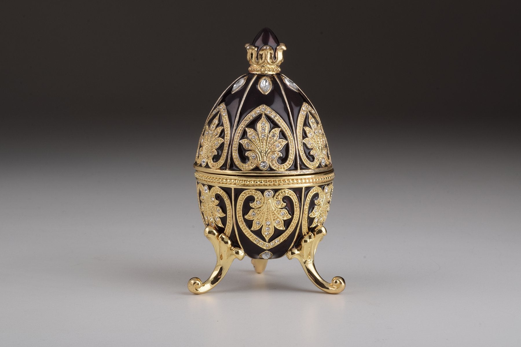 Keren Kopal Gold & Black Faberge Egg with Clock