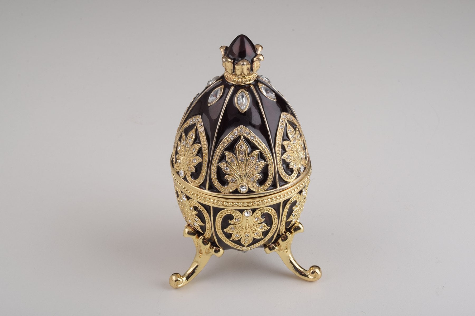 Keren Kopal Gold & Black Faberge Egg with Clock