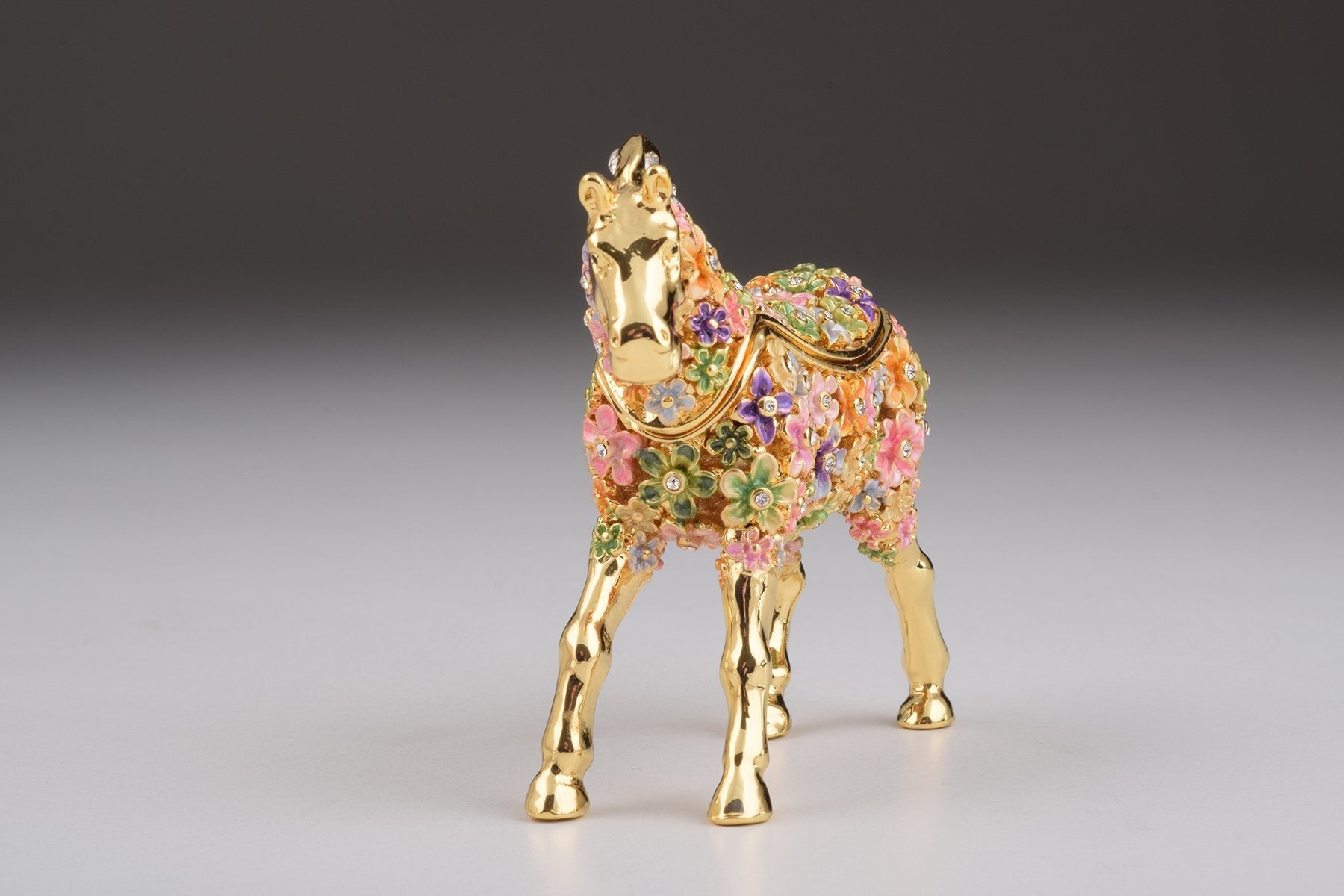Keren Kopal Gold with Colorful Flowers Horse Trinket Box