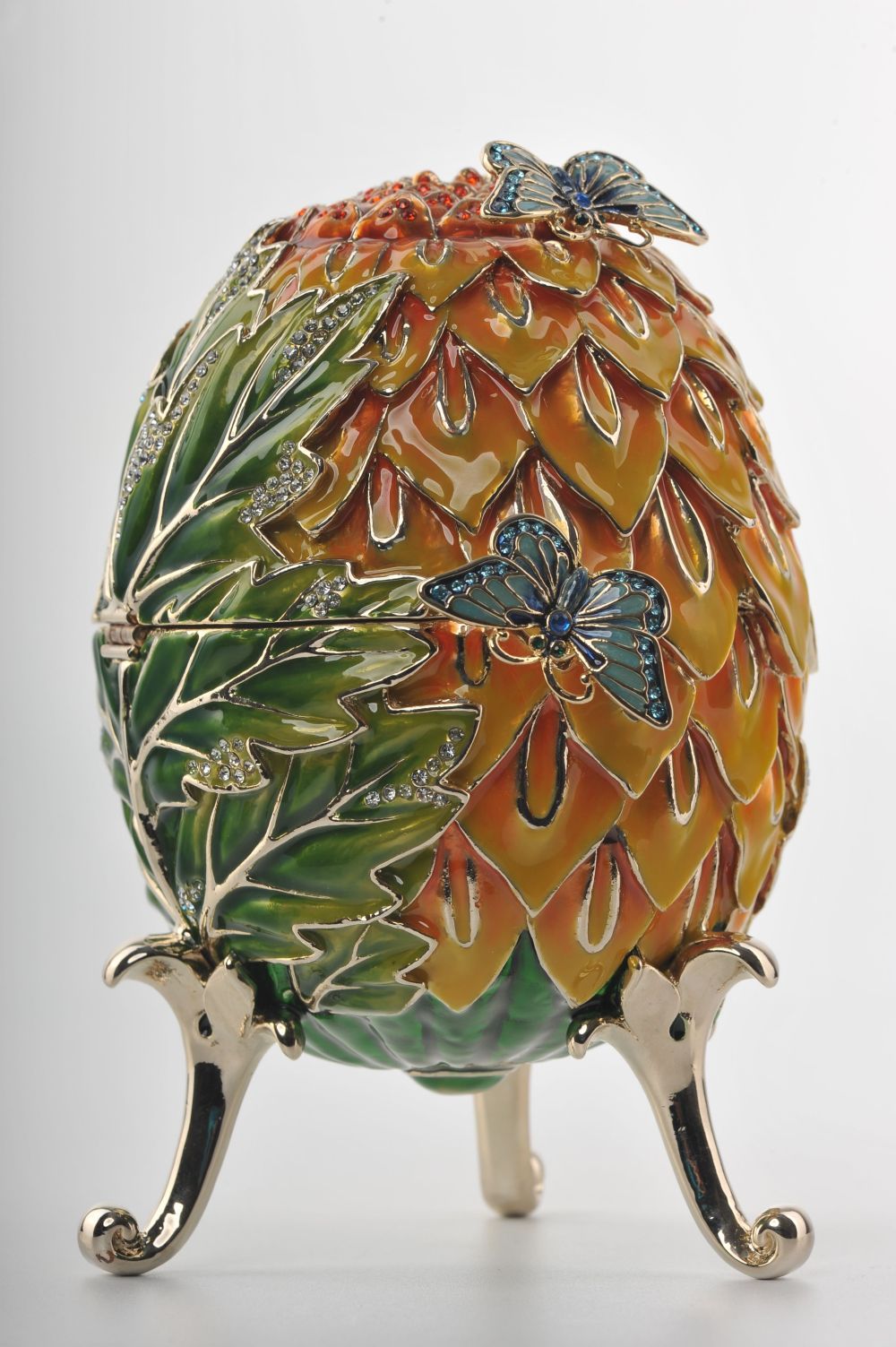 Keren Kopal Green & Yellow Faberge Egg with Blue Butterflies