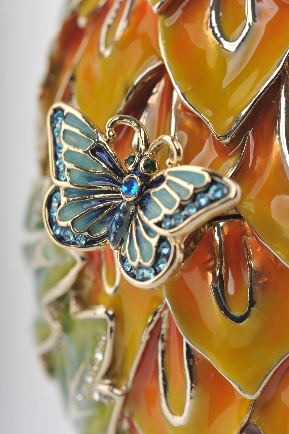 Keren Kopal Green & Yellow Faberge Egg with Blue Butterflies