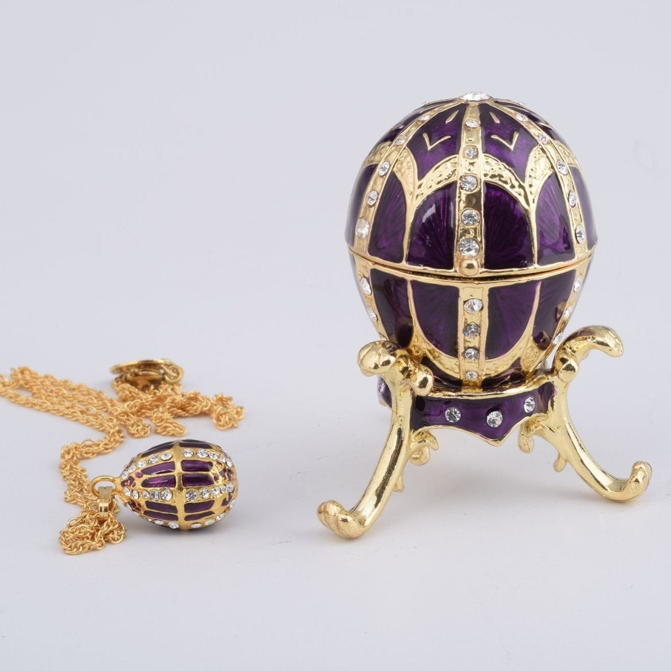 Keren Kopal Purple Faberge Style Egg with an Egg Pendant Inside