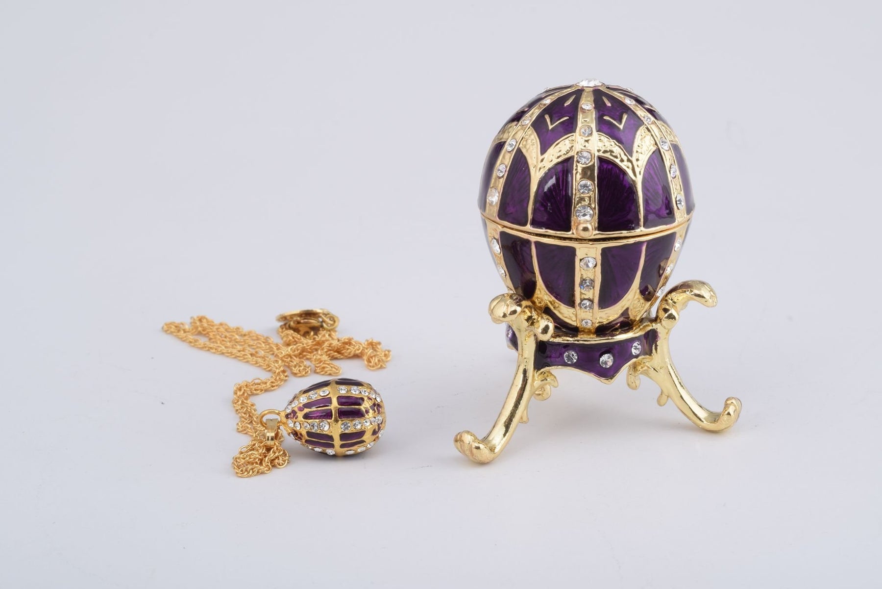 Keren Kopal Purple Faberge Style Egg with an Egg Pendant Inside