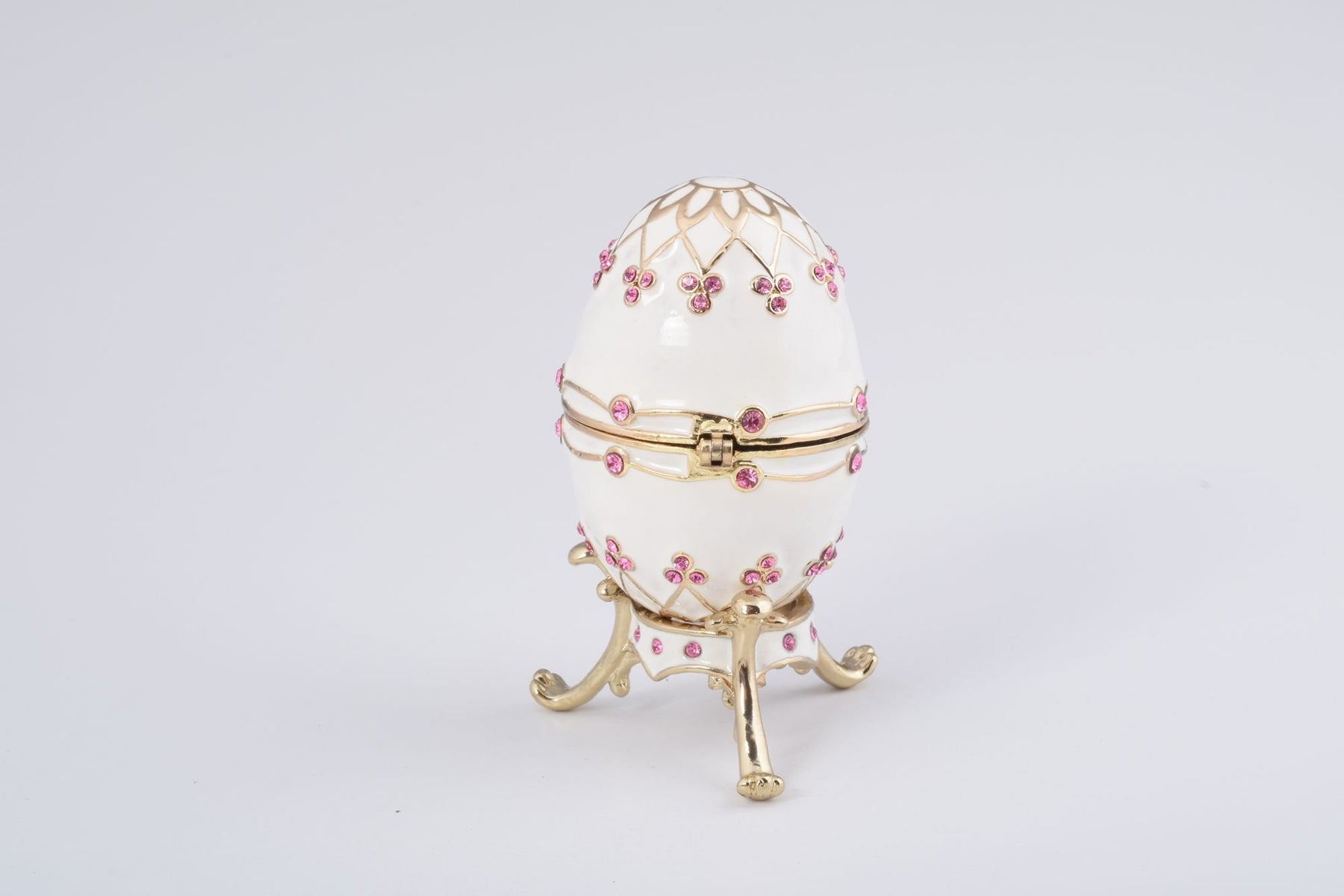 Keren Kopal White Faberge Egg with Pink Crystals