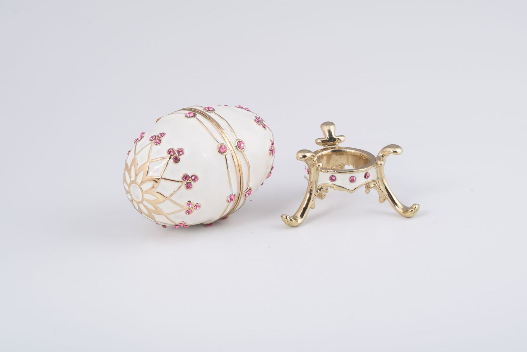 Keren Kopal White Faberge Egg with Pink Crystals