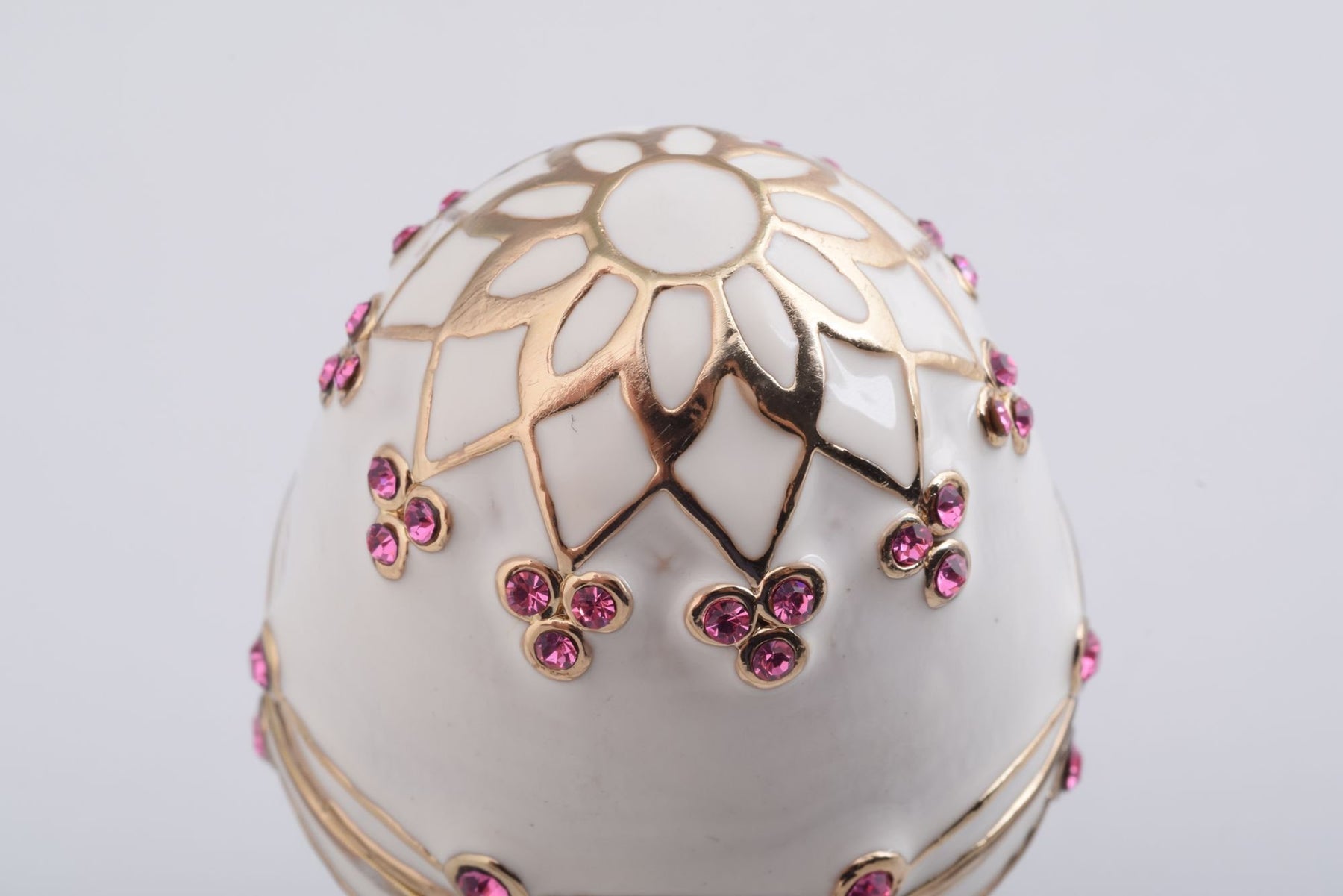 Keren Kopal White Faberge Egg with Pink Crystals