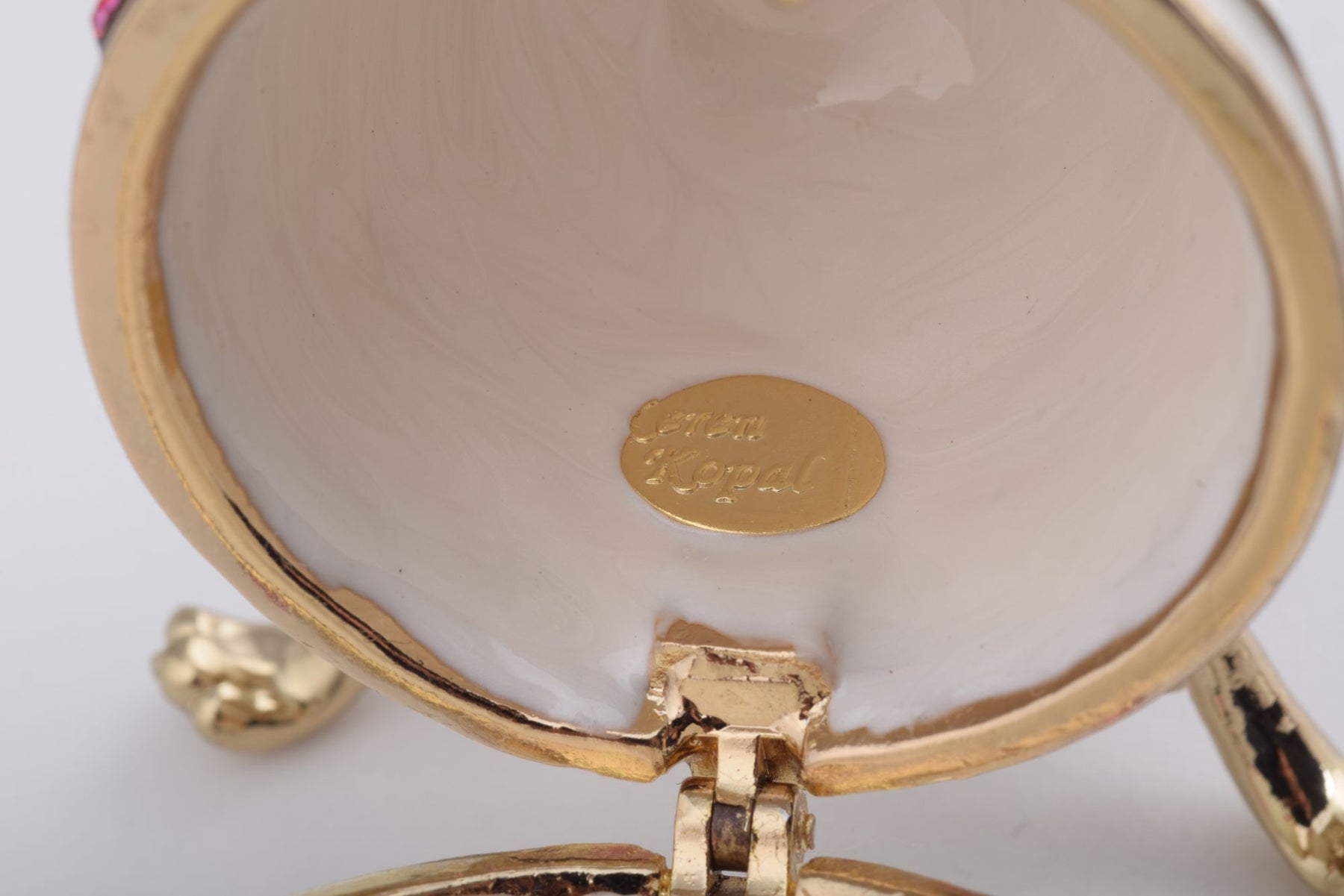 Keren Kopal White Faberge Egg with Pink Crystals