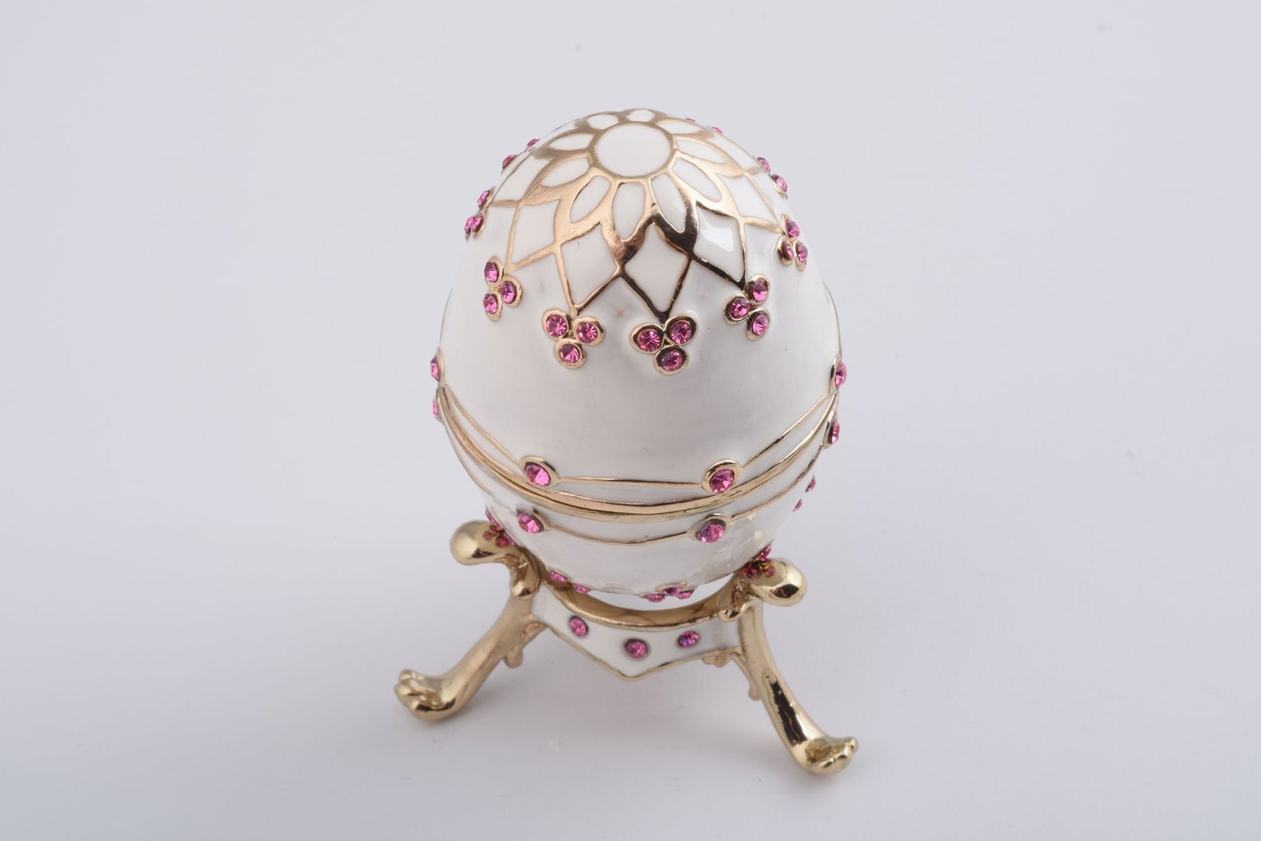 Keren Kopal White Faberge Egg with Pink Crystals