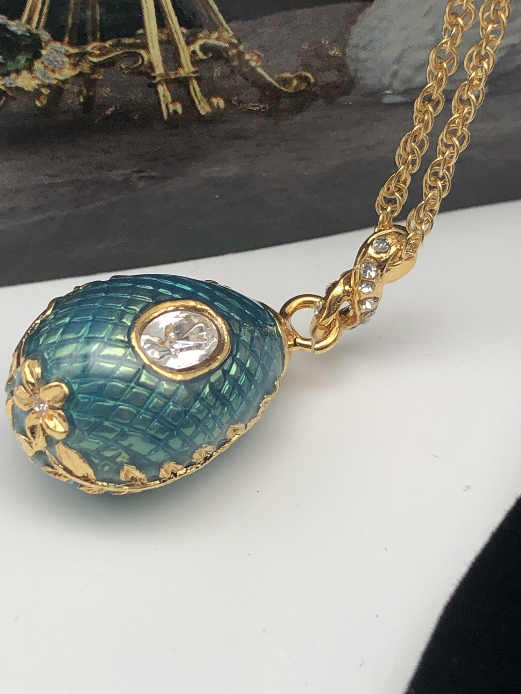 Keren Kopal Teal Egg Pendant Gold Necklace
