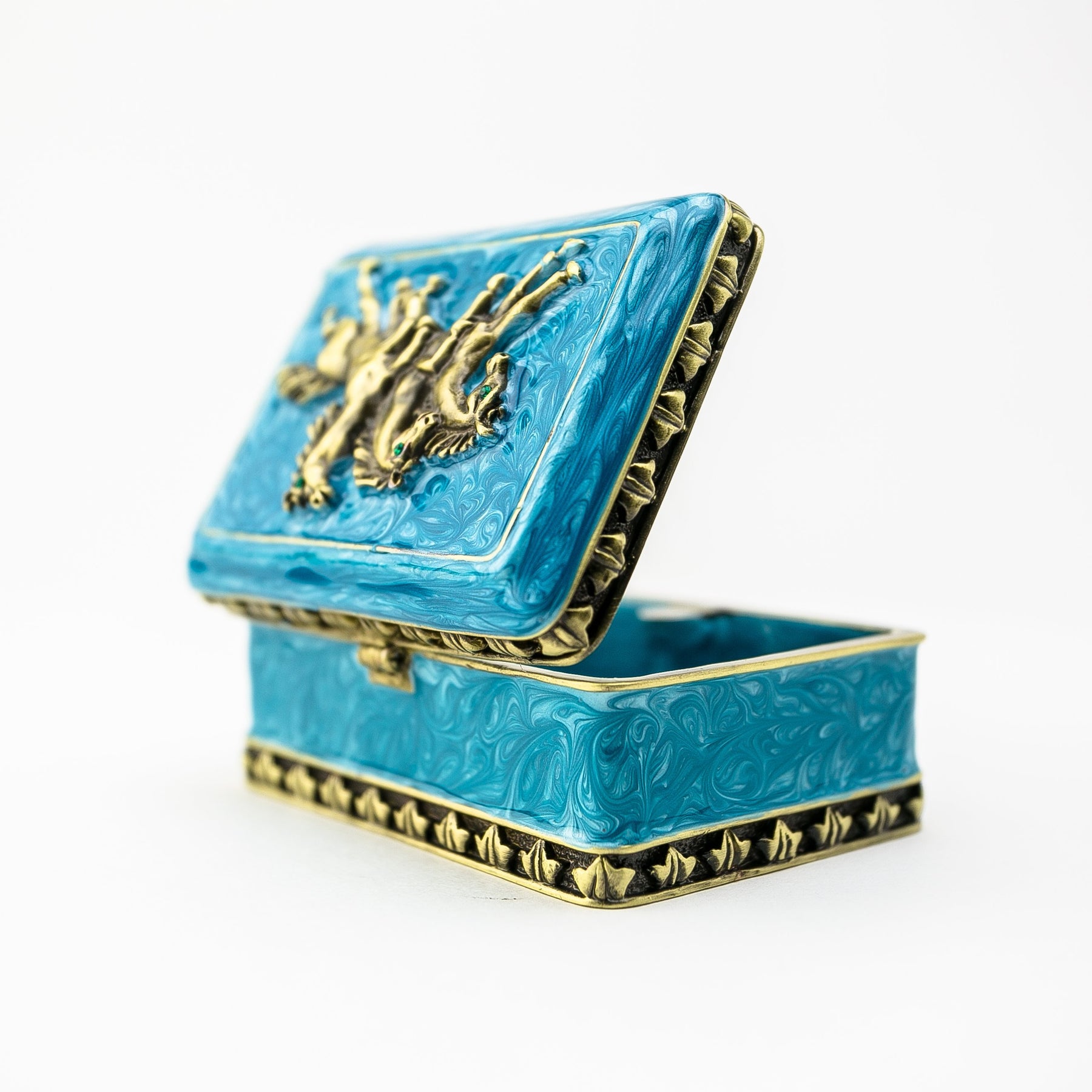 Keren Kopal Turquoise Decorated Trinket Box with Horses