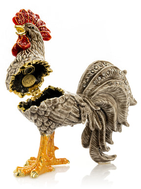 Keren Kopal Gray Rooster Jewelry Trinket Box