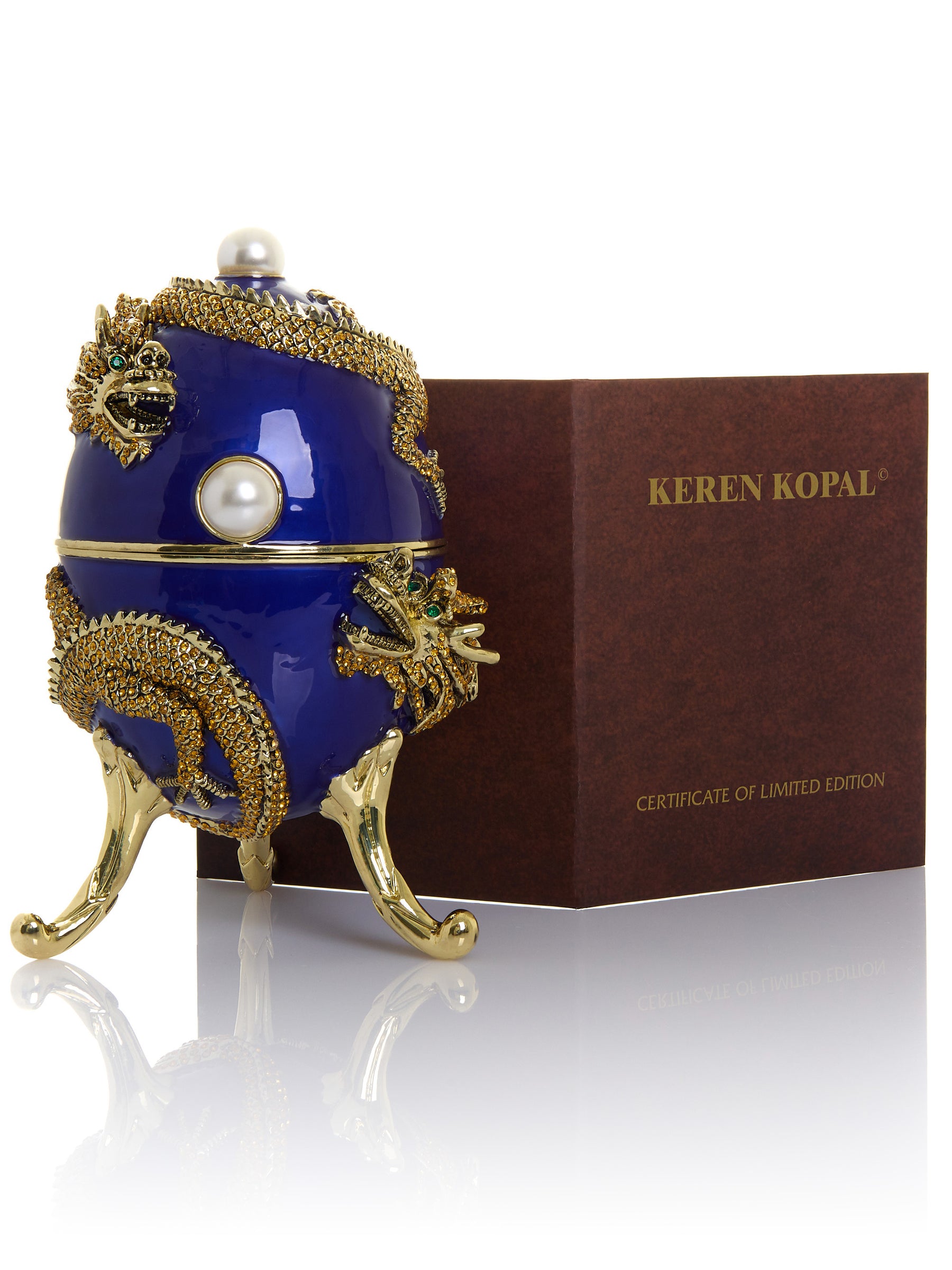 Blue Faberge Egg with Dragon Music Playing Egg