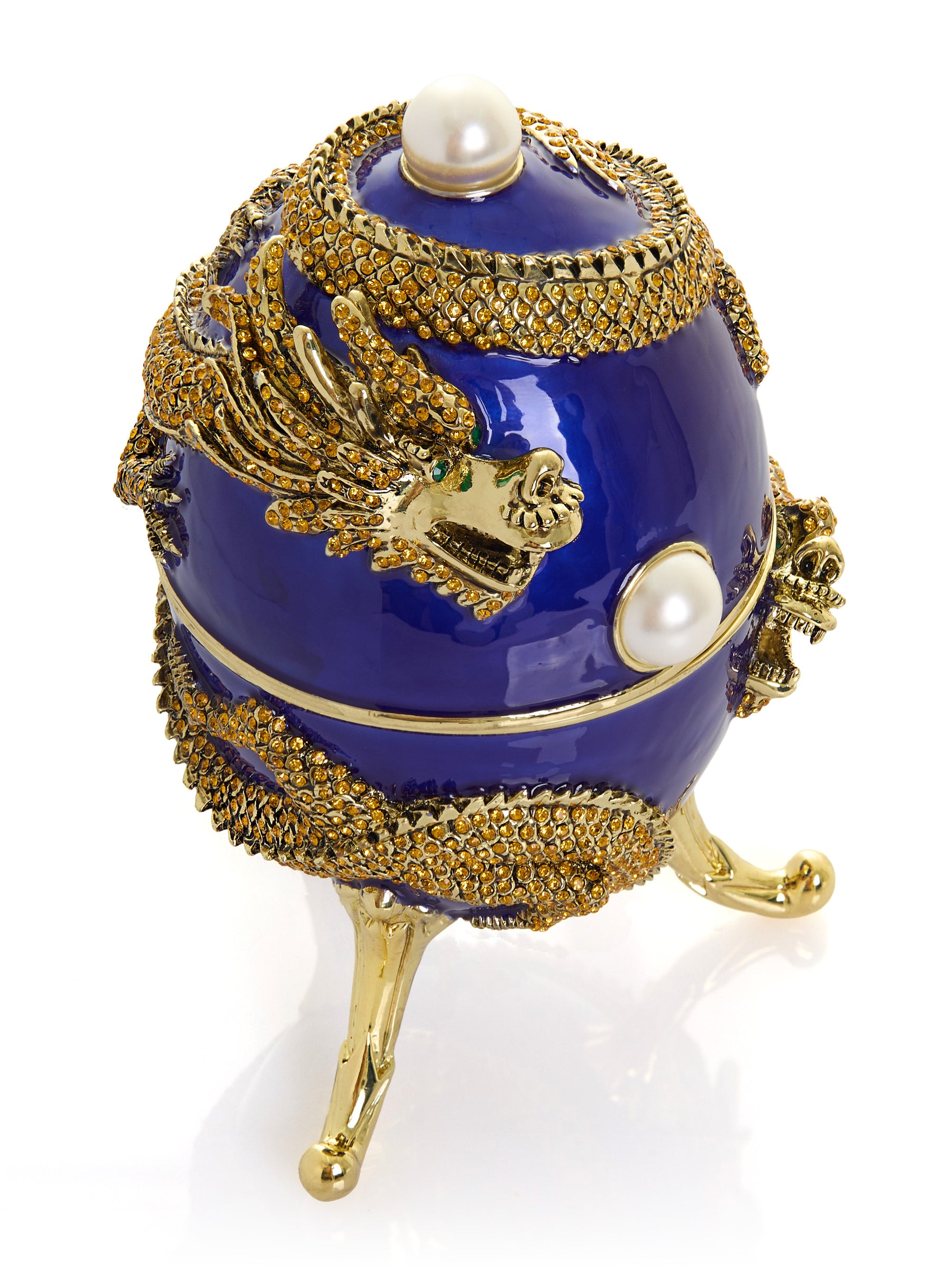 Blue Faberge Egg with Dragon Music Playing Egg