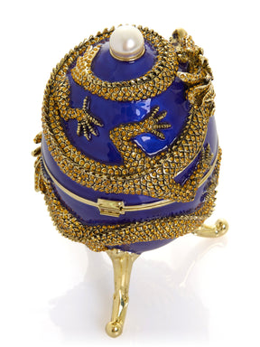 Blue Faberge Egg with Dragon Music Playing Egg