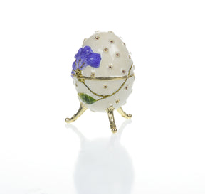 Keren Kopal White with Blue flower Music box Fur Elise by Beethoven Faberge Egg