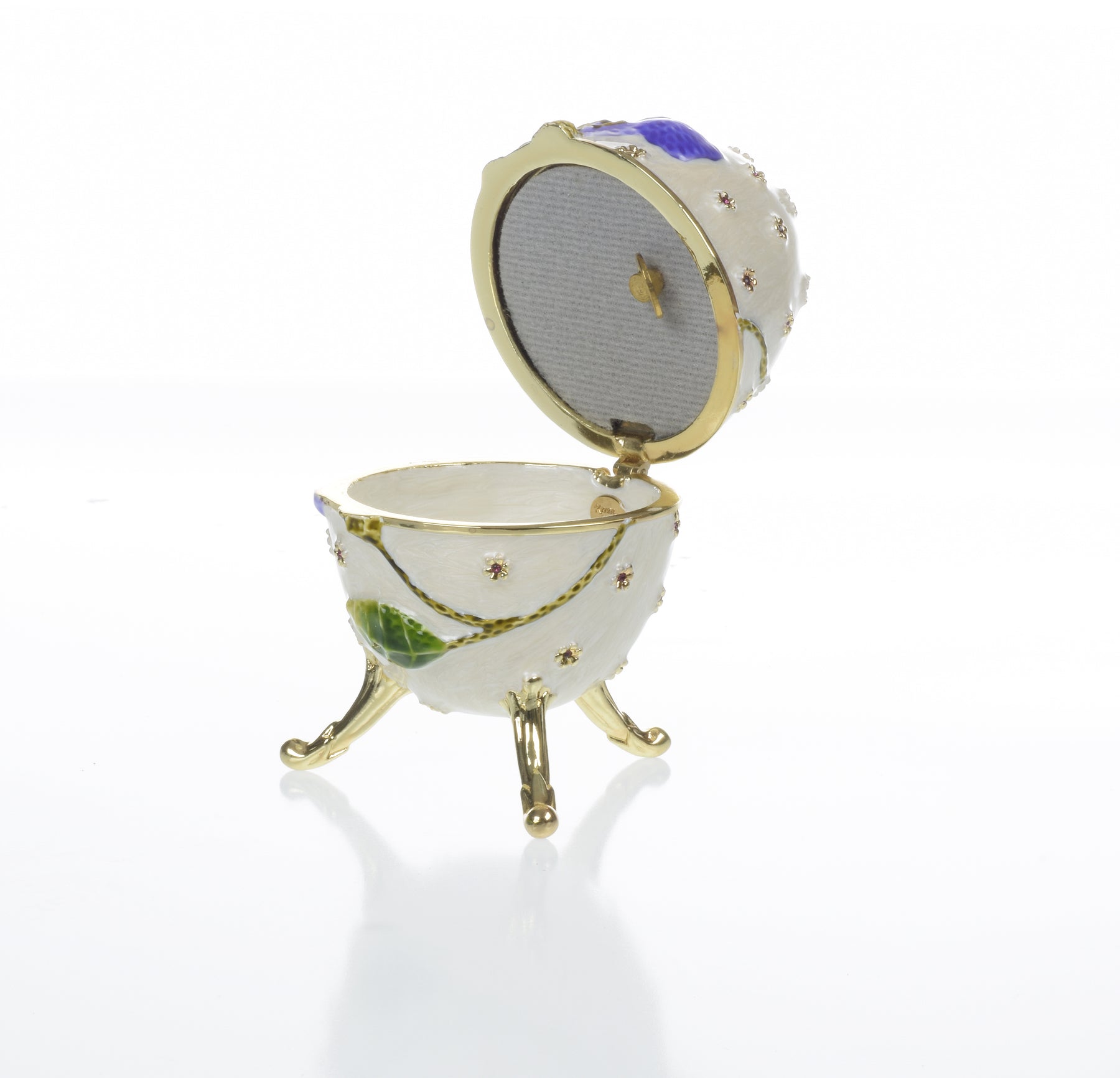 Keren Kopal White with Blue flower Music box Fur Elise by Beethoven Faberge Egg
