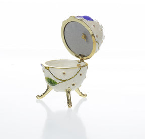 Keren Kopal White with Blue flower Music box Fur Elise by Beethoven Faberge Egg