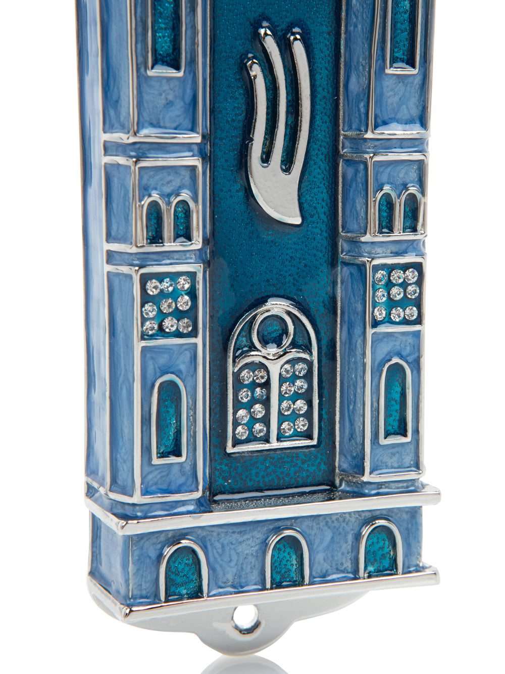 Blue Holy Ark style Mezuzah