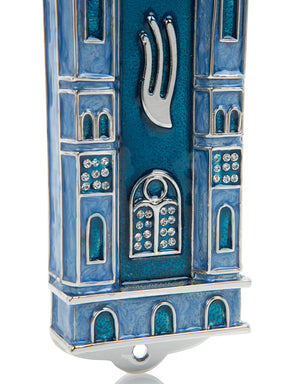 Blue Holy Ark style Mezuzah