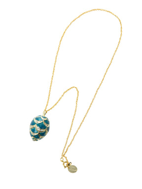 Gold & Light Blue Egg Pendant Necklace