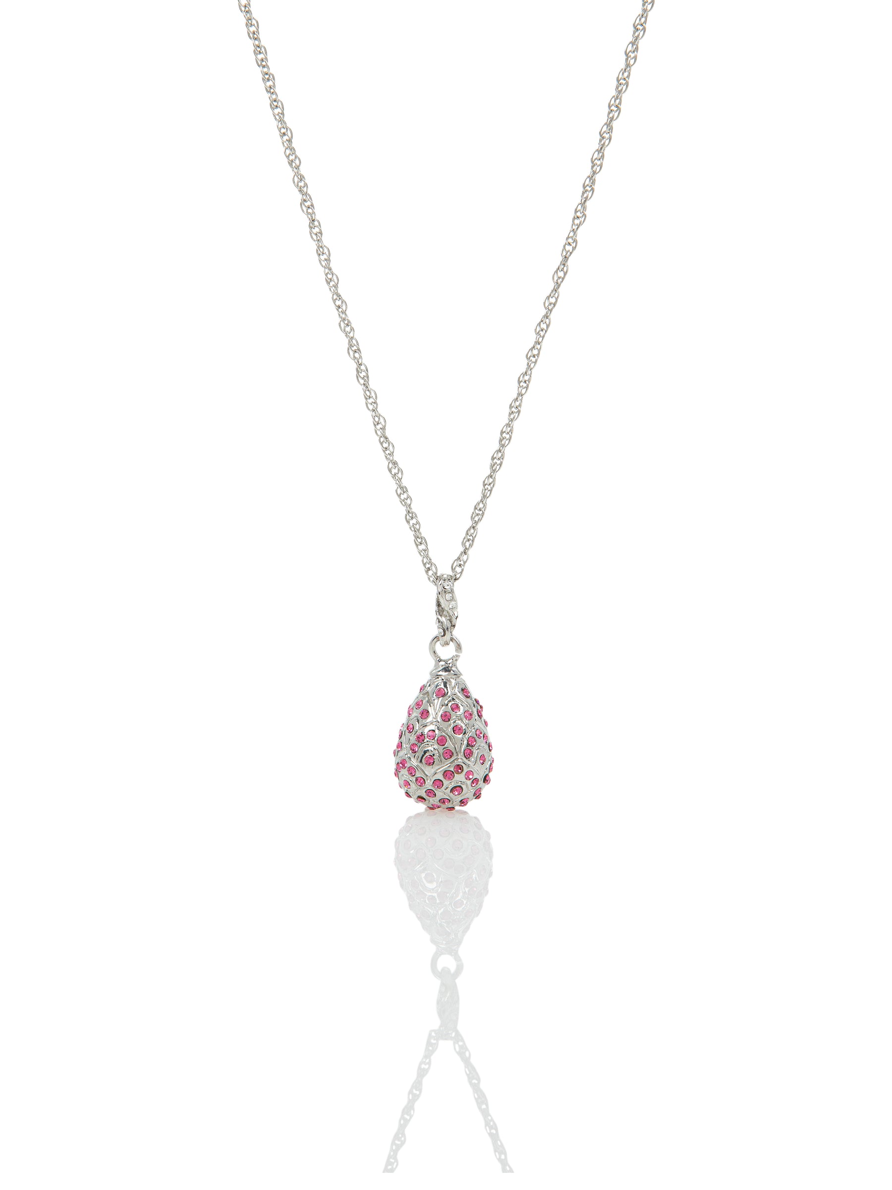 Silver Egg with Pink Crystals Pendant Necklace