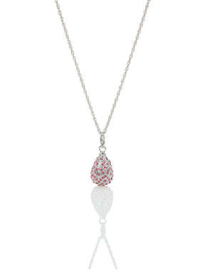 Silver Egg with Pink Crystals Pendant Necklace