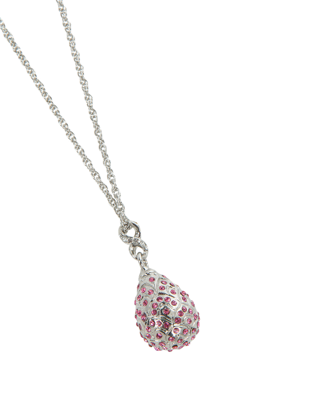 Silver Egg with Pink Crystals Pendant Necklace