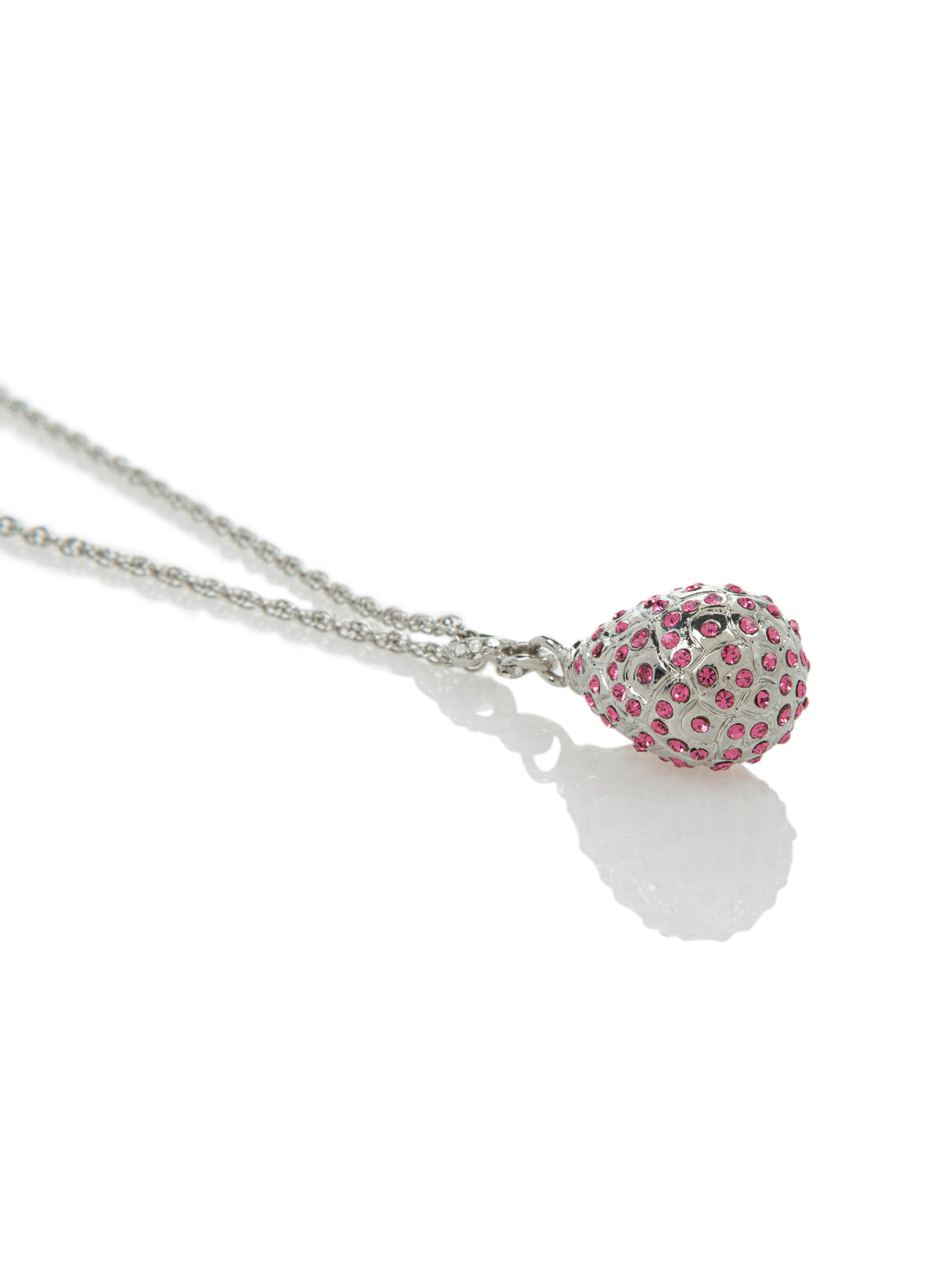 Silver Egg with Pink Crystals Pendant Necklace