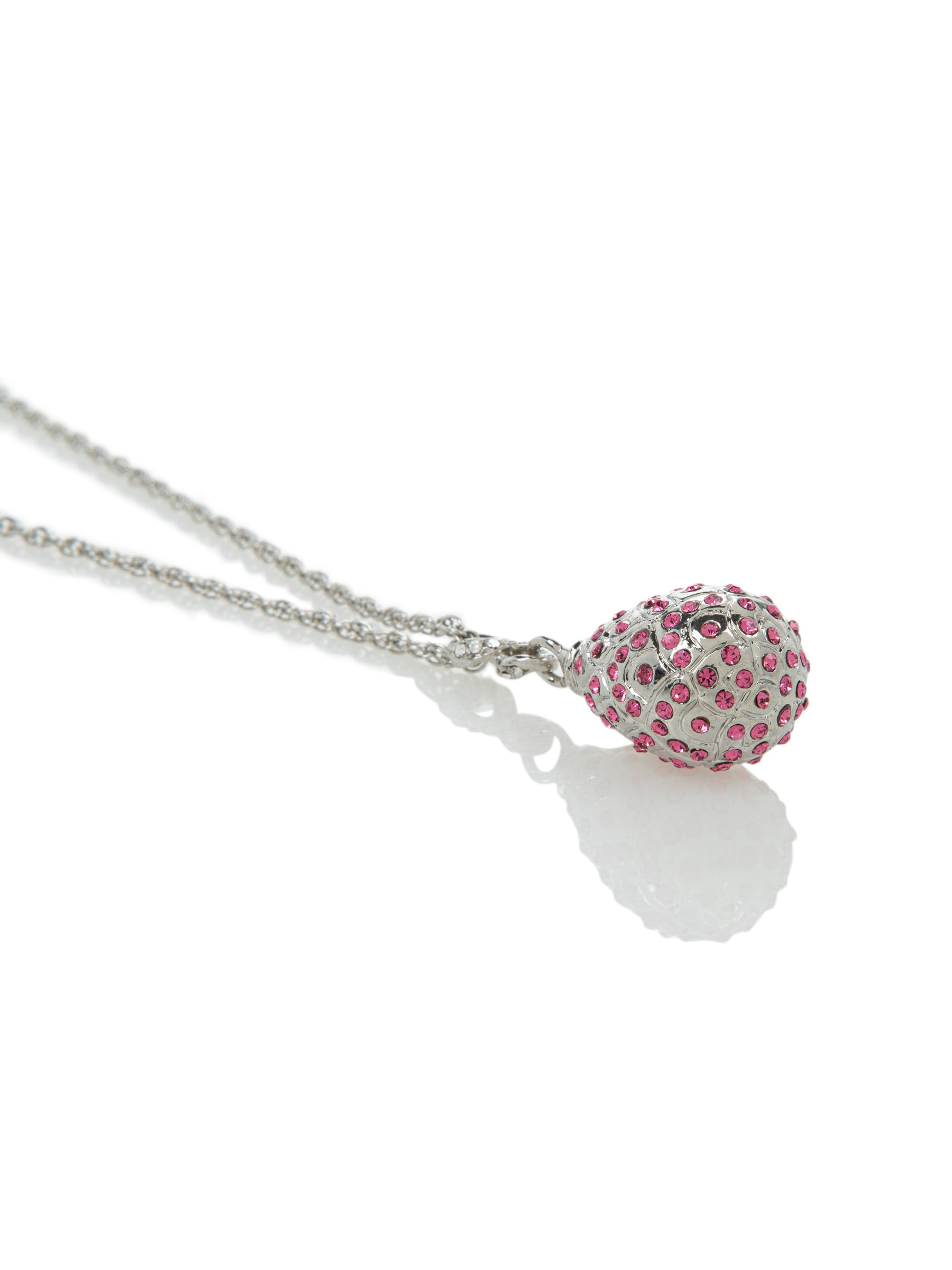 Silver Egg with Pink Crystals Pendant Necklace